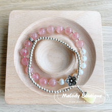 Load image into Gallery viewer, Pink Quartz &amp; Amber &amp; Freshwater pearl  2 in 1 Silver Bracelet
