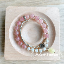 Load image into Gallery viewer, Pink Quartz &amp; Amber &amp; Freshwater pearl  2 in 1 Silver Bracelet
