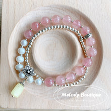 Load image into Gallery viewer, Pink Quartz &amp; Amber &amp; Freshwater pearl  2 in 1 Silver Bracelet
