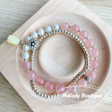 Load image into Gallery viewer, Pink Quartz &amp; Amber &amp; Freshwater pearl  2 in 1 Silver Bracelet
